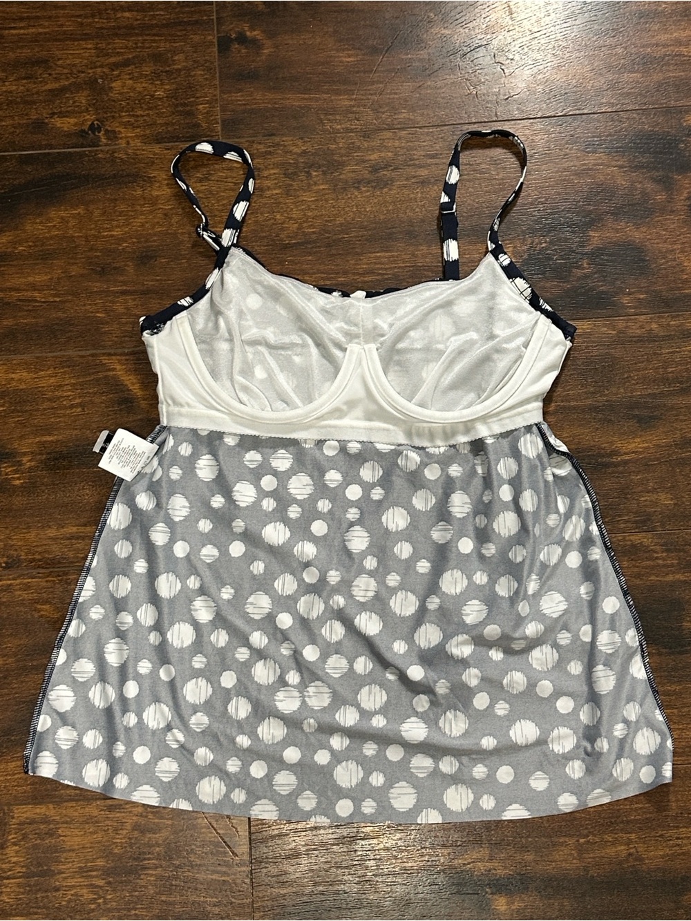 ✨MiracleSuit Navy Ruffle Layered Swim Top US 10 Polka Dot Like New🩱 - Picture 5 of 8